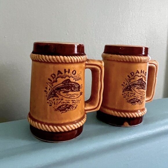 Idaho Fishing 70's Stein Style Salt & Pepper Shaker Set | Retro Kitchenware - Picture 12 of 13